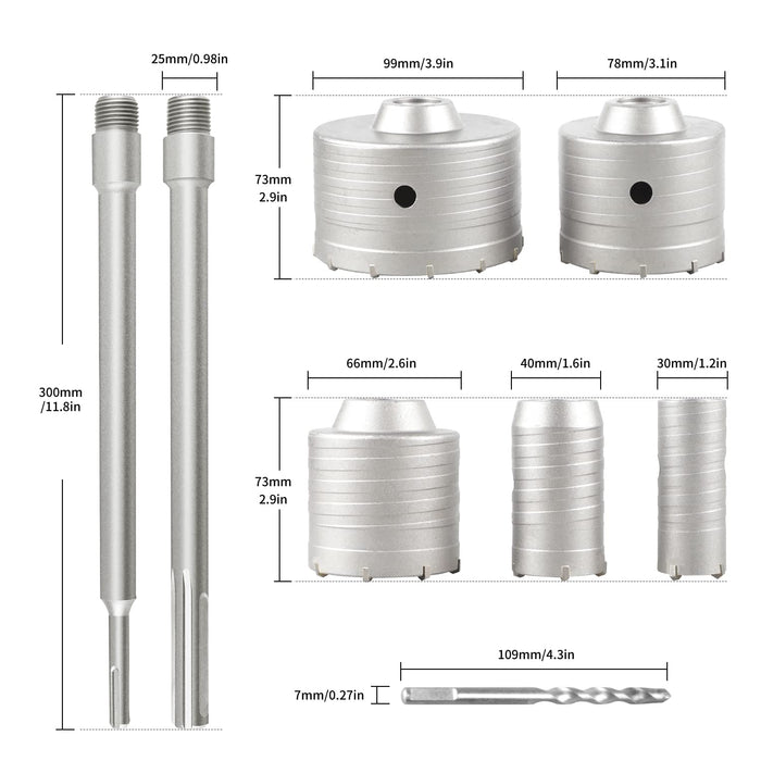 Core Drill Set 9 PC SDS Plus/SDS Max Universal