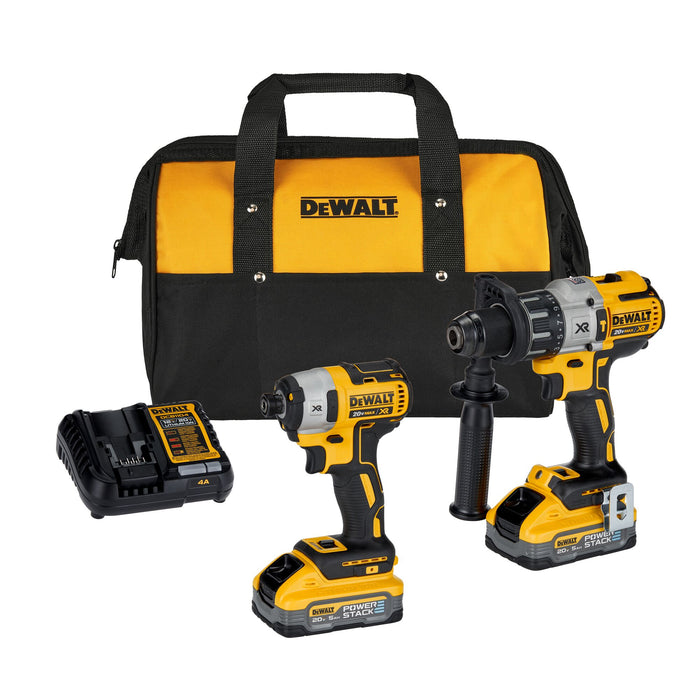 Set Hammer Drill 1/2" / Impact Driver 1/4" 20V MAX W/ 2 Bat. 5.0AH Power Stack Dewalt