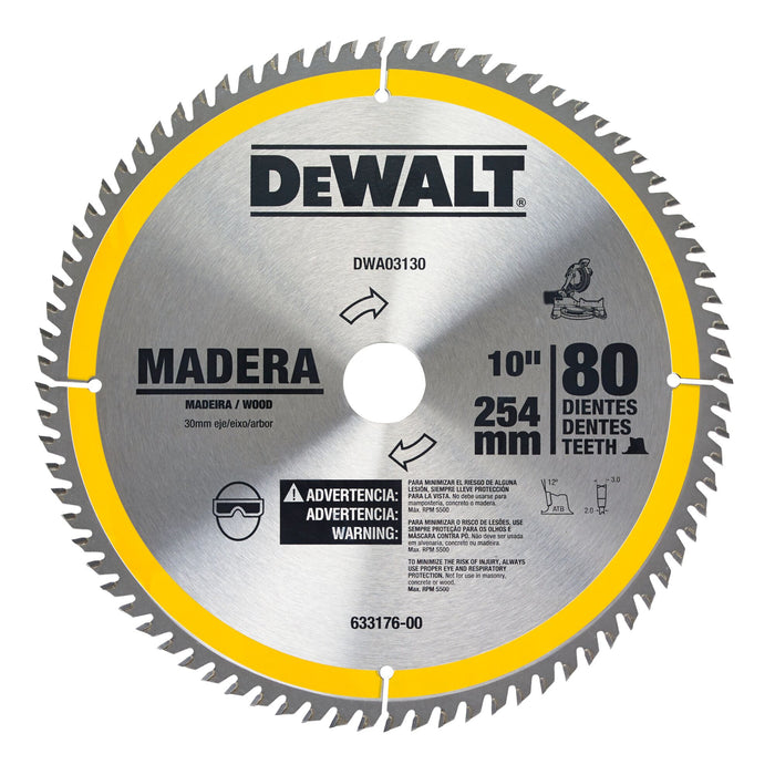 Wood Blade Saw 10" X 80 Teeth Dewalt