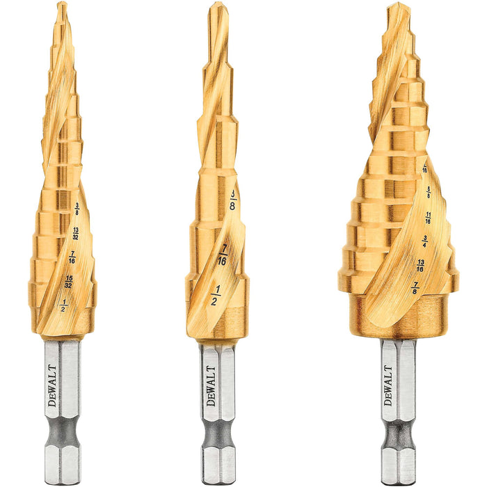Step Drill Bits 3 PCS 1/4" Hex Shank Dewalt