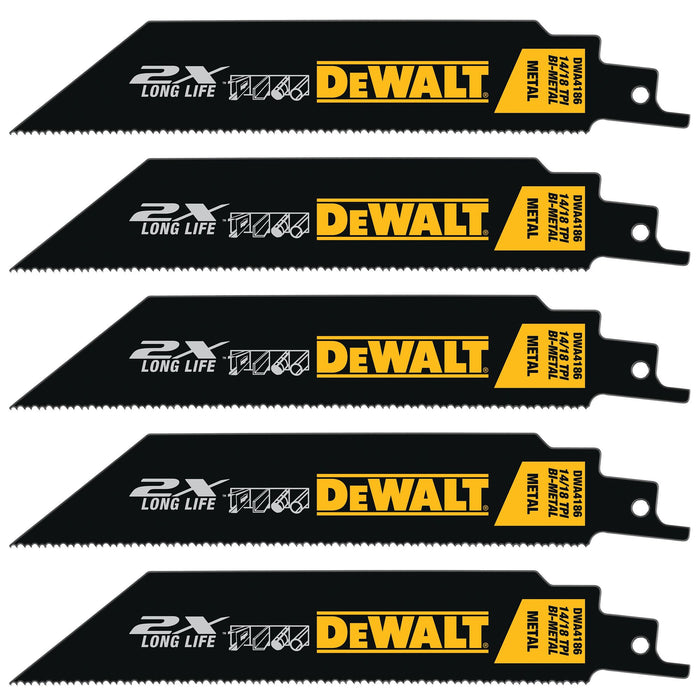 Recipro Blade 6" X 14/18 TPI 5 PC (2X Long Life) Dewalt