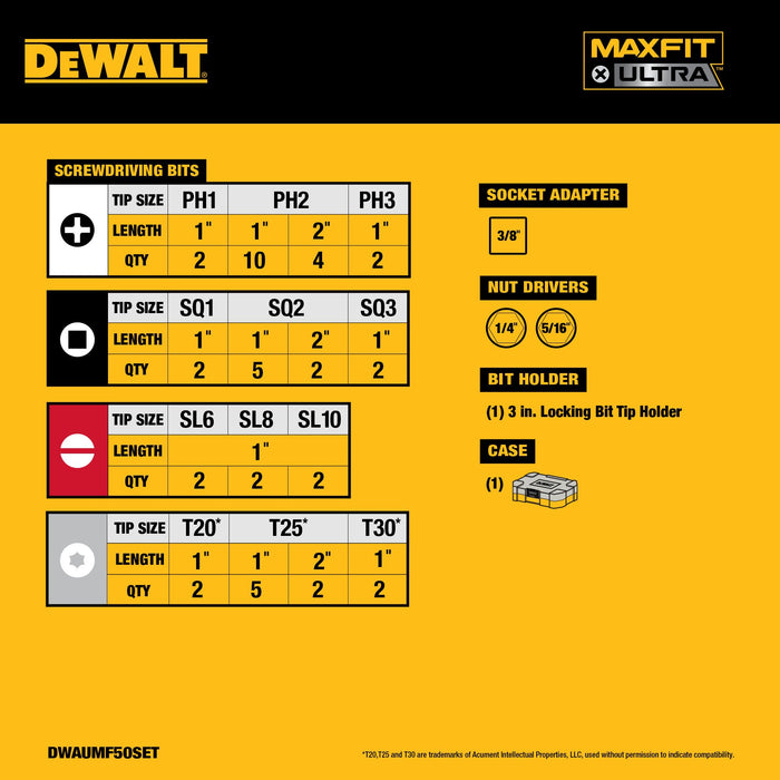 Set Screwdriving Bit 50 PCS. MaxFit Ultra Dewalt