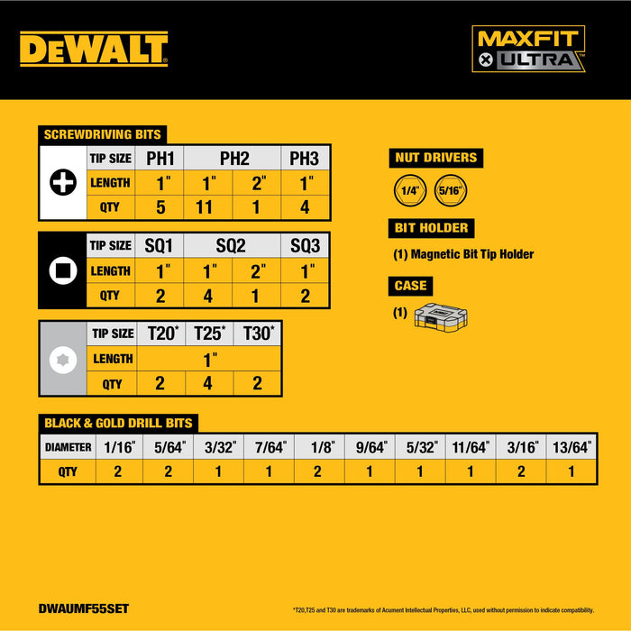 Set Screwdriving Bit 55 PCS. MaxFit Ultra Dewalt