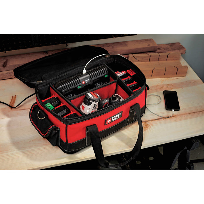 Lithium Dual Port Charger Bag W/2 Batteries 20V/1.3AH Porter Cable