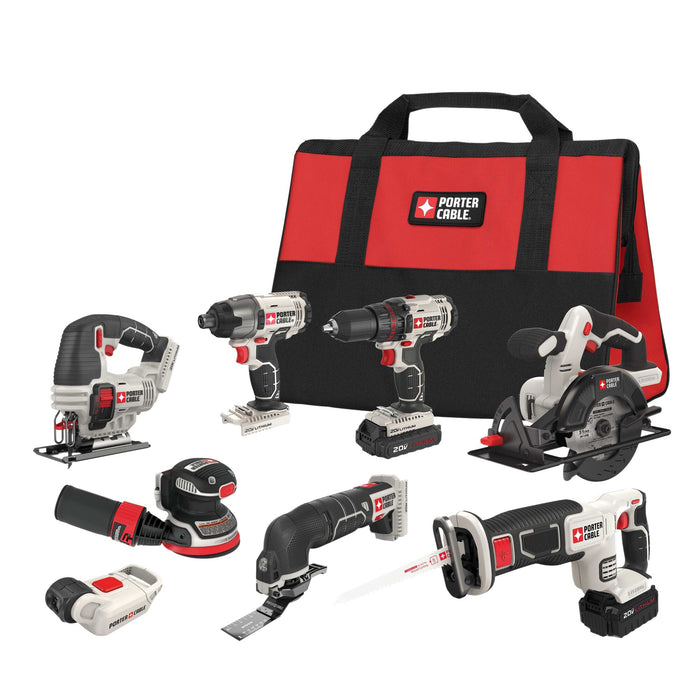 Set 8 Power Tools W/2 Bat. 20V 4.0AH/2.0AH Porter Cable