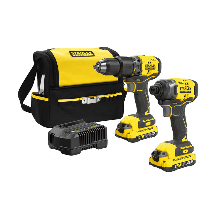 Set Hammer Drill 1/2" / Impact Driver 1/4" Brushless W/2 BAT V20/2.0AH Fatmax Stanley