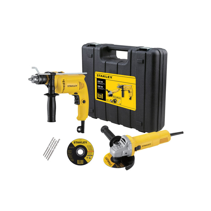 Set Hammer Drill 1/2" 600W / Angle Grinder 4-1/2" 620W Stanley