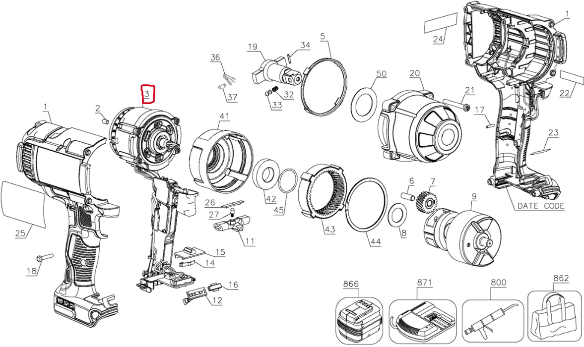 Motor & Switch Assembly Dewalt