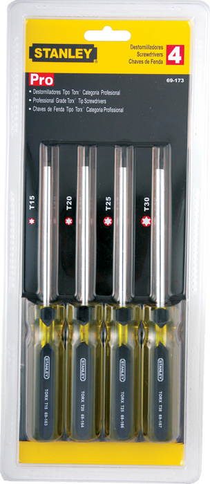 SET DESTORNILLADORES TORX T15, T20, T25, T30 STANLEY