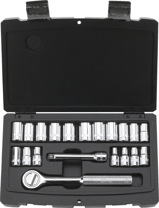SET DE COPAS 1/4" SAE,MM W/EXTENSION Y CHICHARRA STANLEY