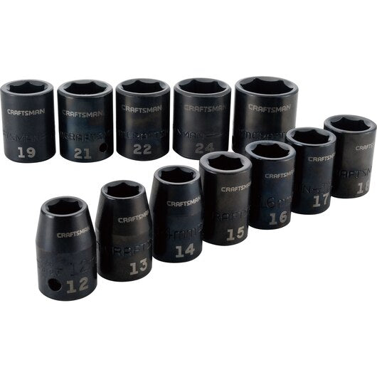 IMPACT SOCKET SHALLOW SET 12 PC. DR.1/2'' METRIC CRAFTSMAN