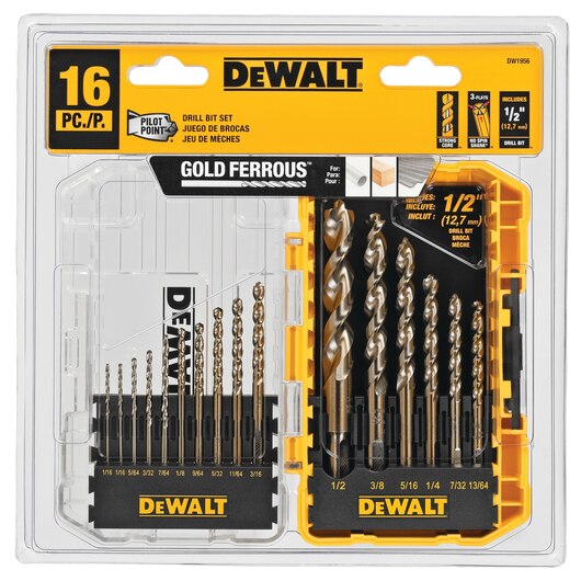 Set 16 PC. Drill Bit "Pilot Point" Gold Ferrous Dewalt
