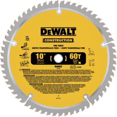 DISCO MADERA SIERRA CIRCULAR 10" X 5/8" 60T DEWALT