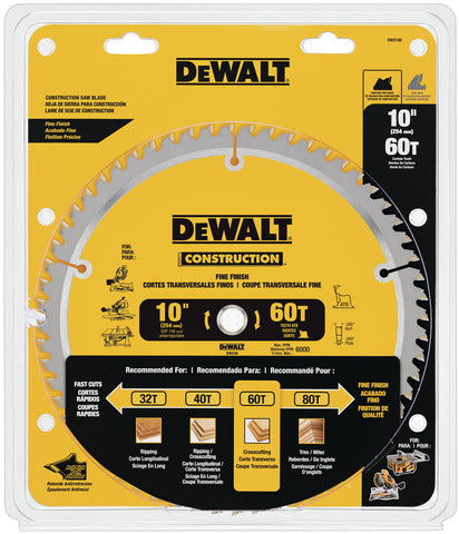 DISCO MADERA SIERRA CIRCULAR 10" X 5/8" 60T DEWALT