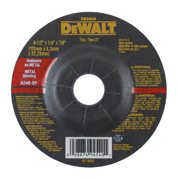 DISCO PULIR 4-1/2" x 1/4" x 7/8" DEWALT