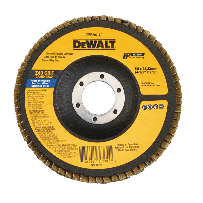 DISCO ZIRCONIA 4-1/2" x 7/8" Z-40 DEWALT