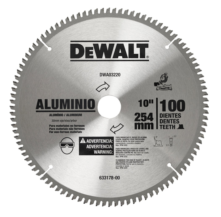 Aluminum Saw Blade 10" X 100T Dewalt