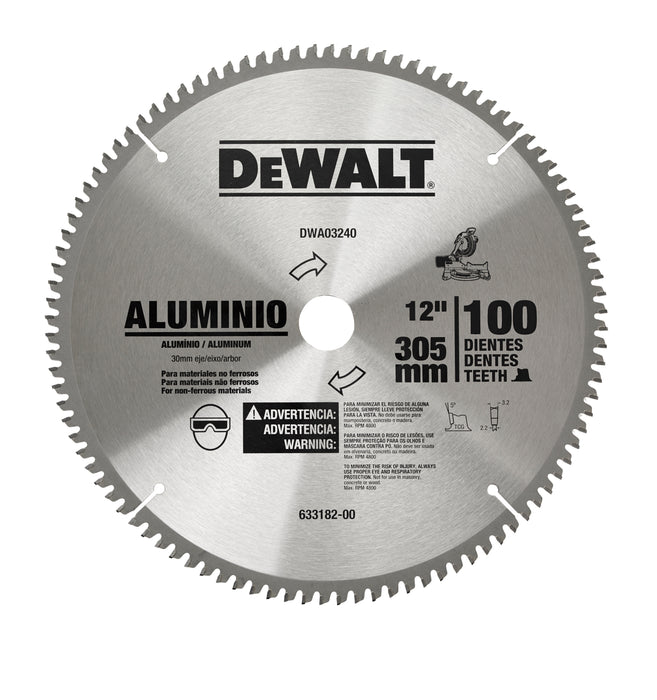 Aluminum Saw Blade 12" X 100T Dewalt