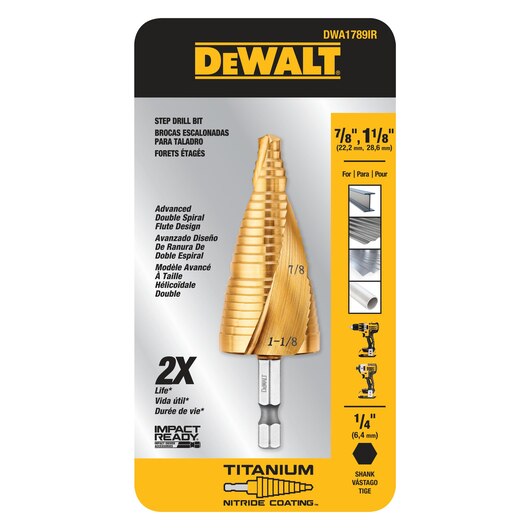 Step Drill 7/8'' X 1-1/8'' Bit Imp Ready Dewalt