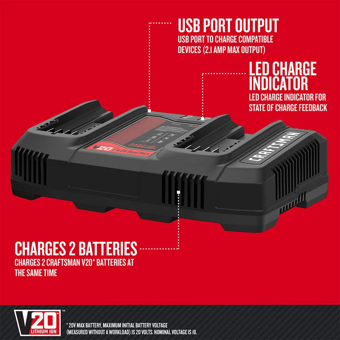 Dual Port Fast Charger Lithium Ion Battery Craftsman