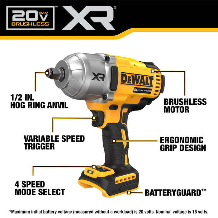 Impact Wrench 1/2" Hog Ring 1400 FT. LBS 20V Dewalt