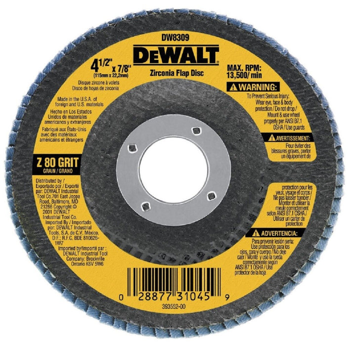 Zirconia Flap Disc "Z-80 Grit" 4-1/2" x 7/8" Dewalt