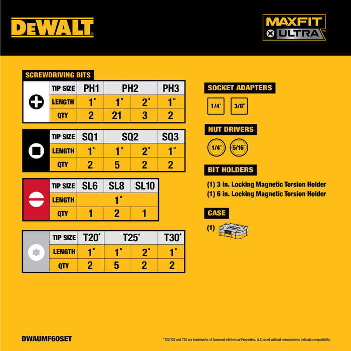 Set Screwdriving Bit 60 PCS. MaxFit Ultra Dewalt