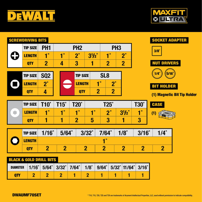 Set Drilling & Driving Bit 70 PCS. MaxFit Ultra Dewalt