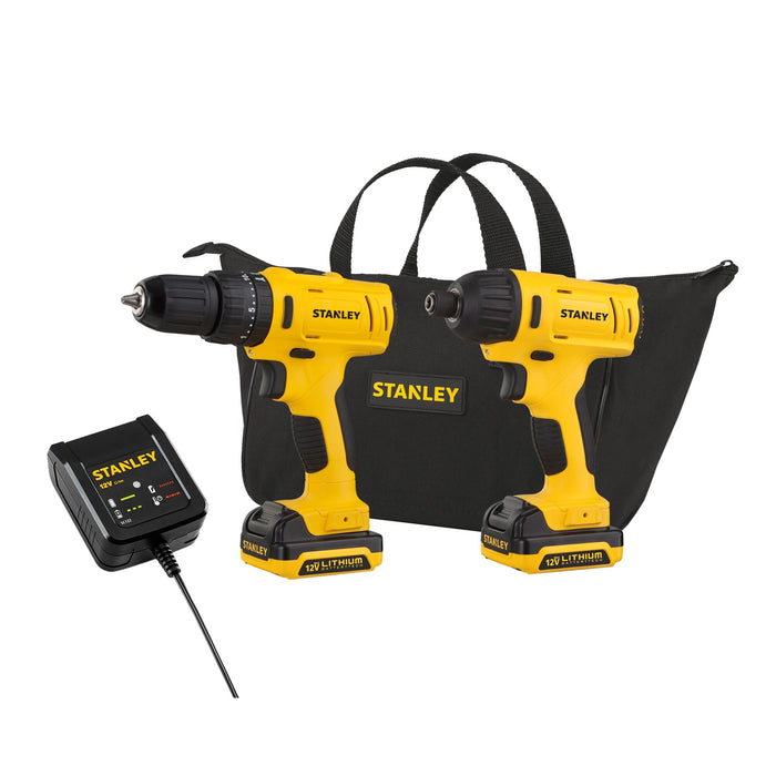 Set Hammer Drill 3/8" / Impact Driver 1/4" 12V Stanley