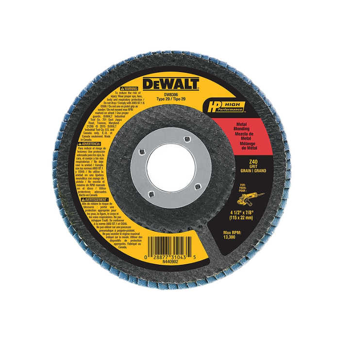Metal Blending Flap Disc "Z-40 Grit" 4-1/2" X 7/8" Dewalt
