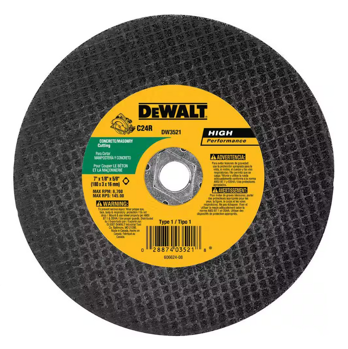 Concrete Cutting Disc 7" X 1/8" X 5/8" Dewalt