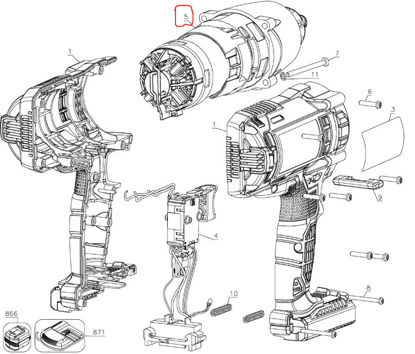 Motor & Impact Assy. Porter Cable