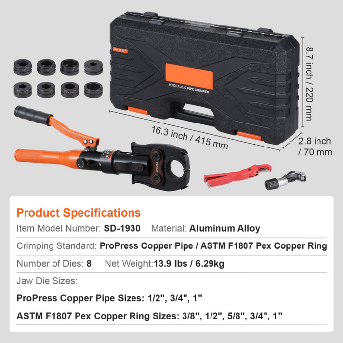 Hydraulic Pipe Crimping Tool 12 PCS. Vevor