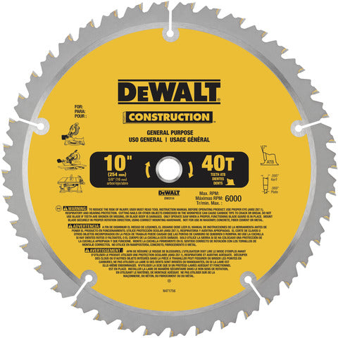 DISCO CIRCULAR 10" 5/8" X 40T DEWALT